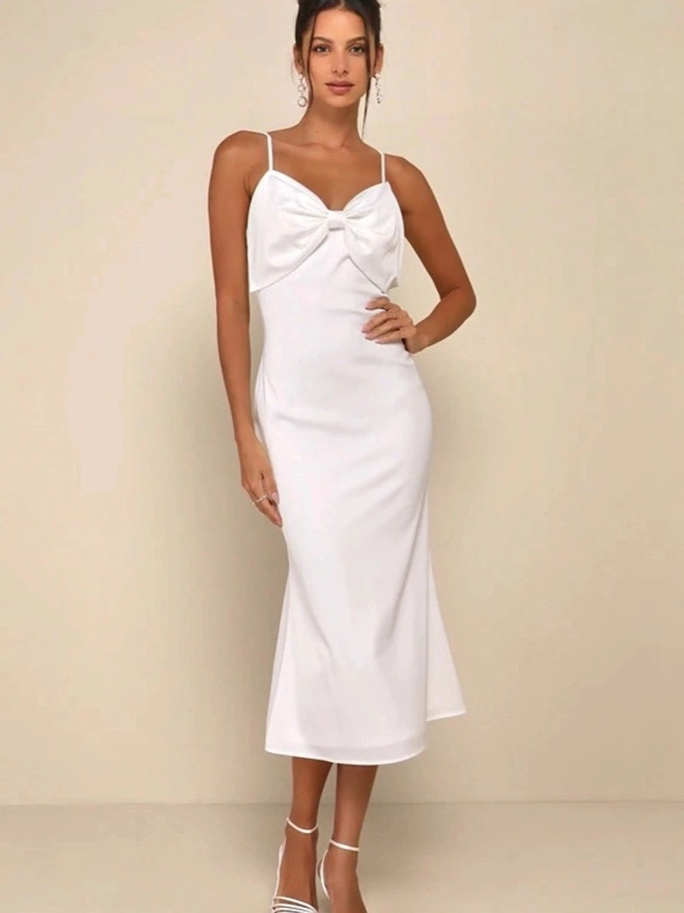 Lulus White Bow Satin Dress NWT